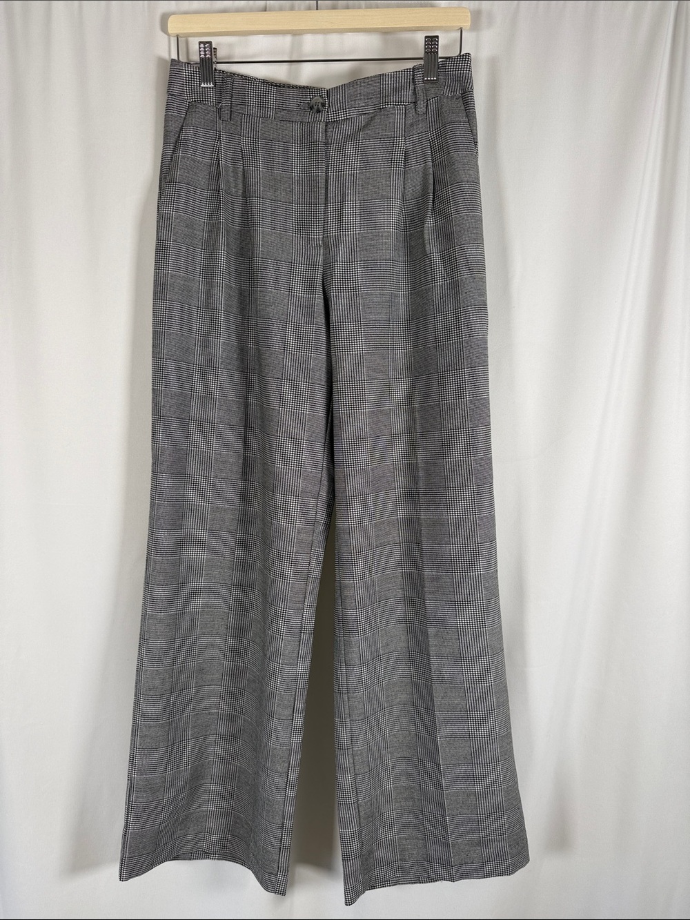 Tailored Gray Glen Plaid Wide-Leg Trousers